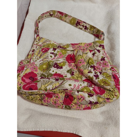 Vera Bradley Floral Quilted Shoulder Bag Purse Pink Green Everyday Carry - Picture 2 of 7